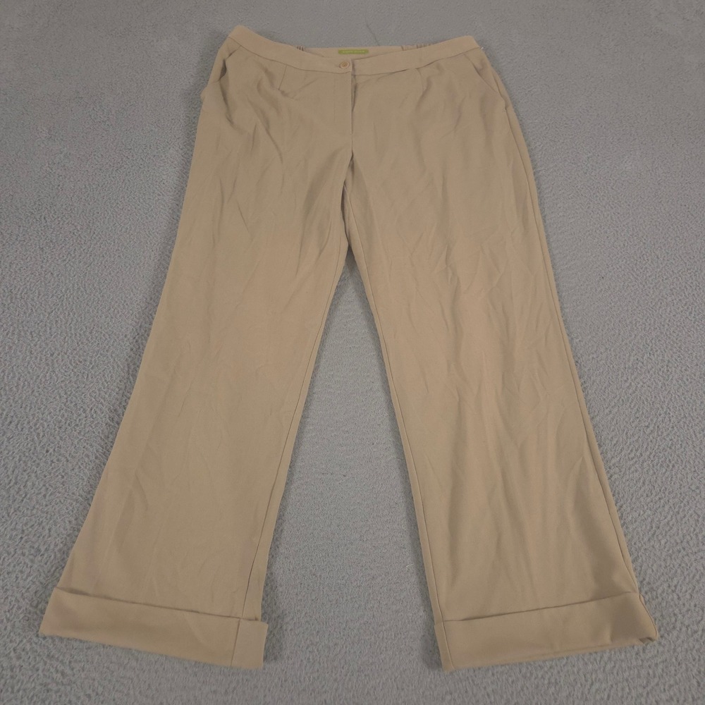 Sigrid Olsen Pants Women 18W Tan Straight Leg Cuffed Hem Stretch Career Trousers